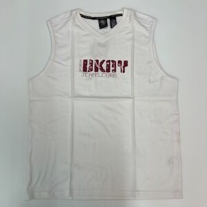 DKNY Jeans Muscle Tee Men M White V-Neck Distressed Graphic Logo VTG‎ NWT